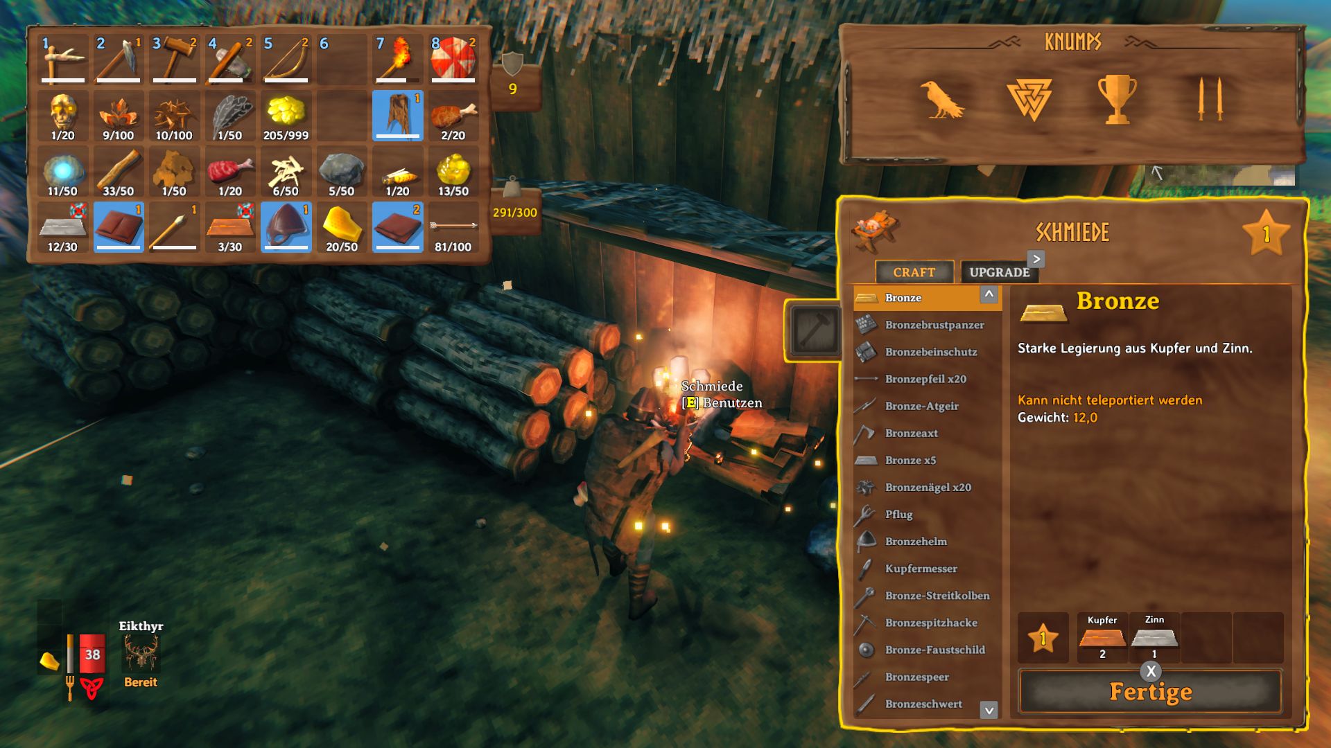 Valheim Zo maak je een Bronze Sword, bronze Axe en Bronze